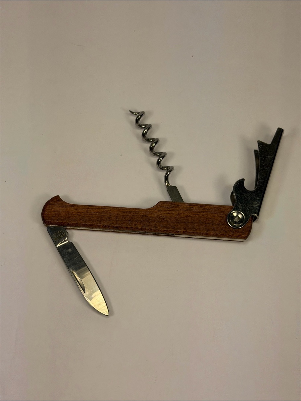 Vintage Ascot PRC Wood Handle Corkscrew Bottle Opener - Brown